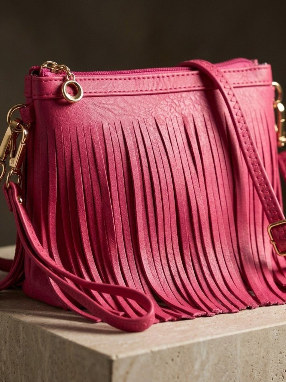 Fushia Pink Fringe Crossbody Bag - Picture 6 of 7